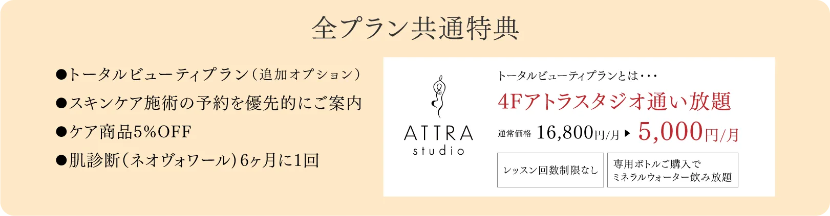 全MENU共通の特典にアトラスタジオの通い放題が追加